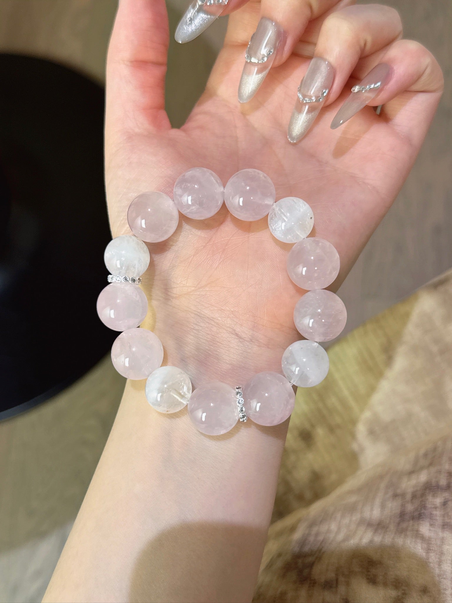 ▫️▪️ Pink crystal white ghost bracelet